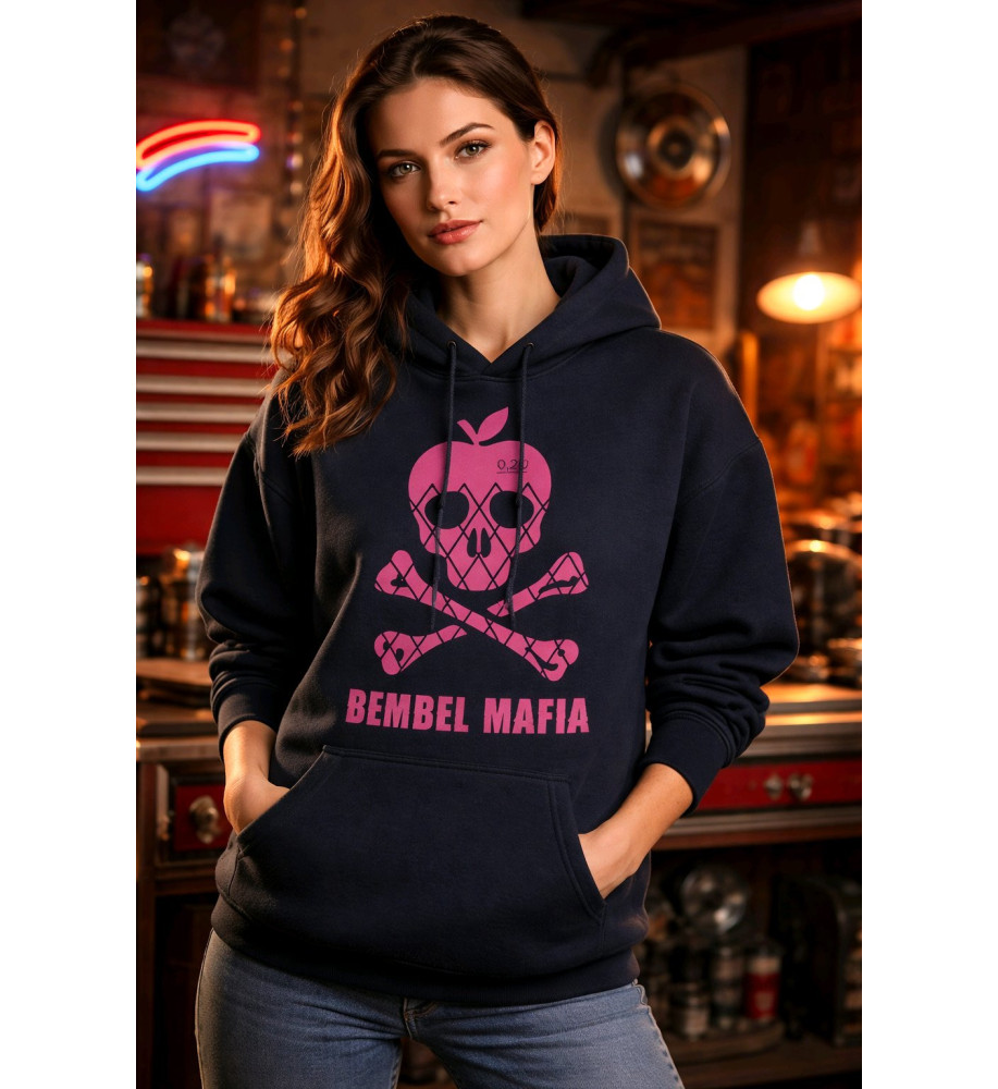 Bembel Mafia Hoody "RIPPY Totenkopf PINK" Dunkelgrau-Meliert