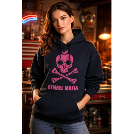 Bembel Mafia Hoody "RIPPY Totenkopf PINK" Dunkelgrau-Meliert