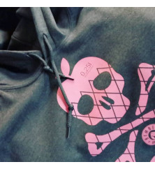 Bembel Mafia Hoody "RIPPY Totenkopf PINK" Dunkelgrau-Meliert