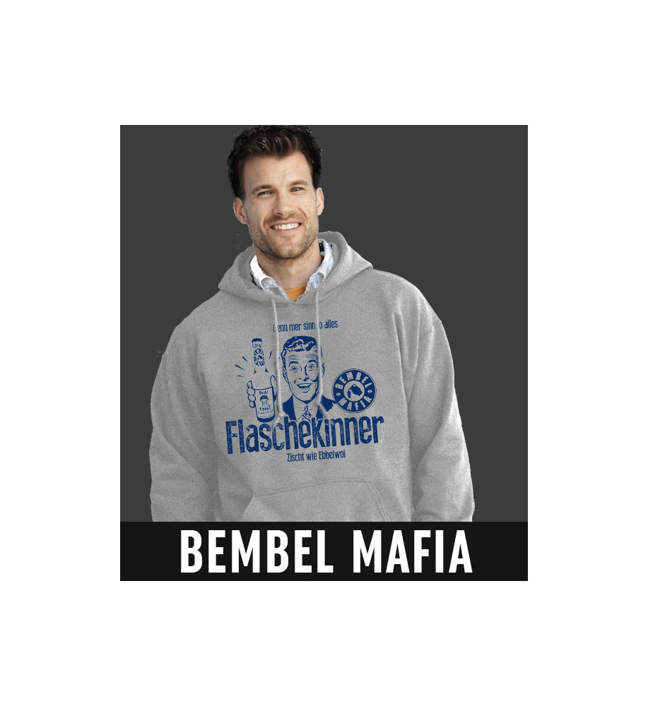 Bembel Mafia Hoodie mit "Denn mer sinn jo alles Flaschekinner / zischt wie Ebblewoi" Aufdruck Kapuzen Sweat