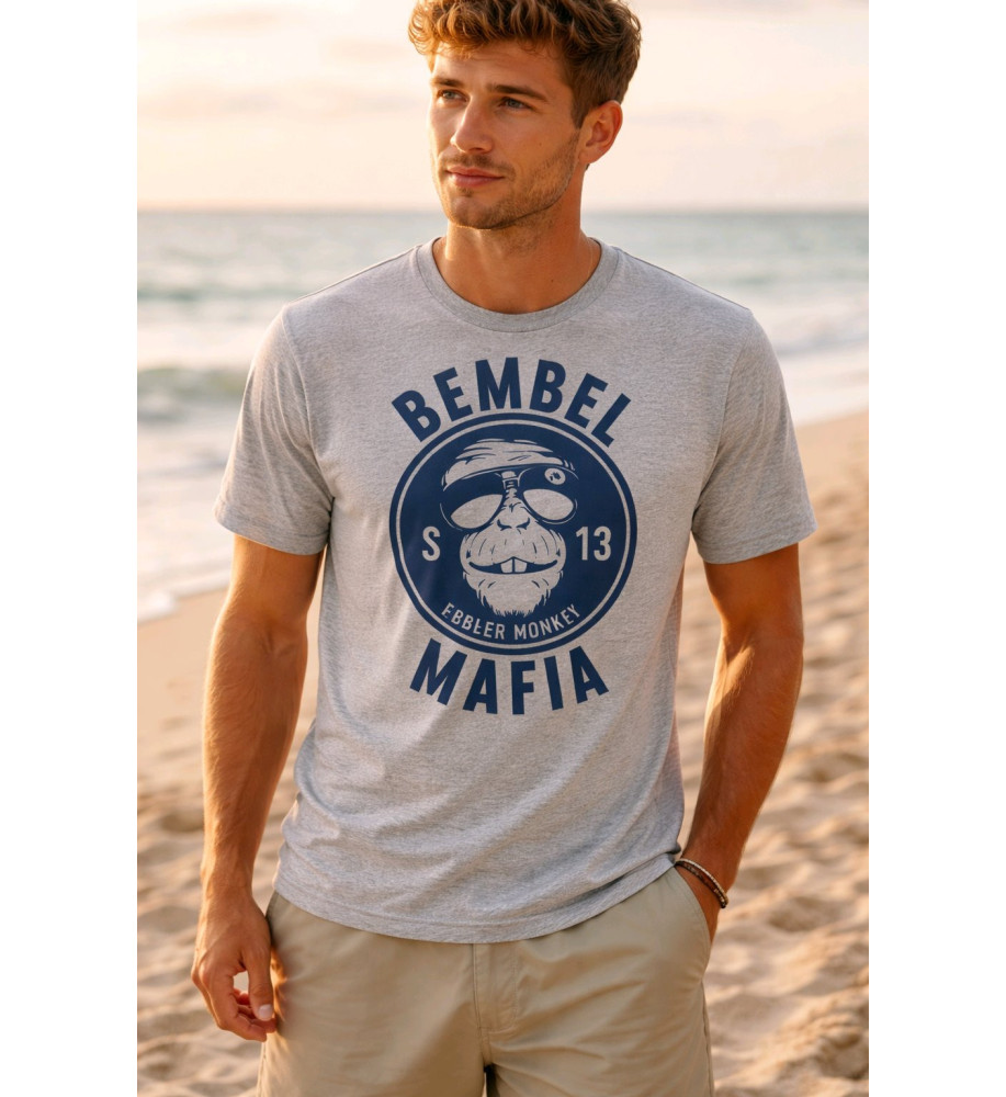 Bembel Mafia T-Shirt mit "EBBLER MONKEY" Aufdruck T-Shirt in Grau meliert