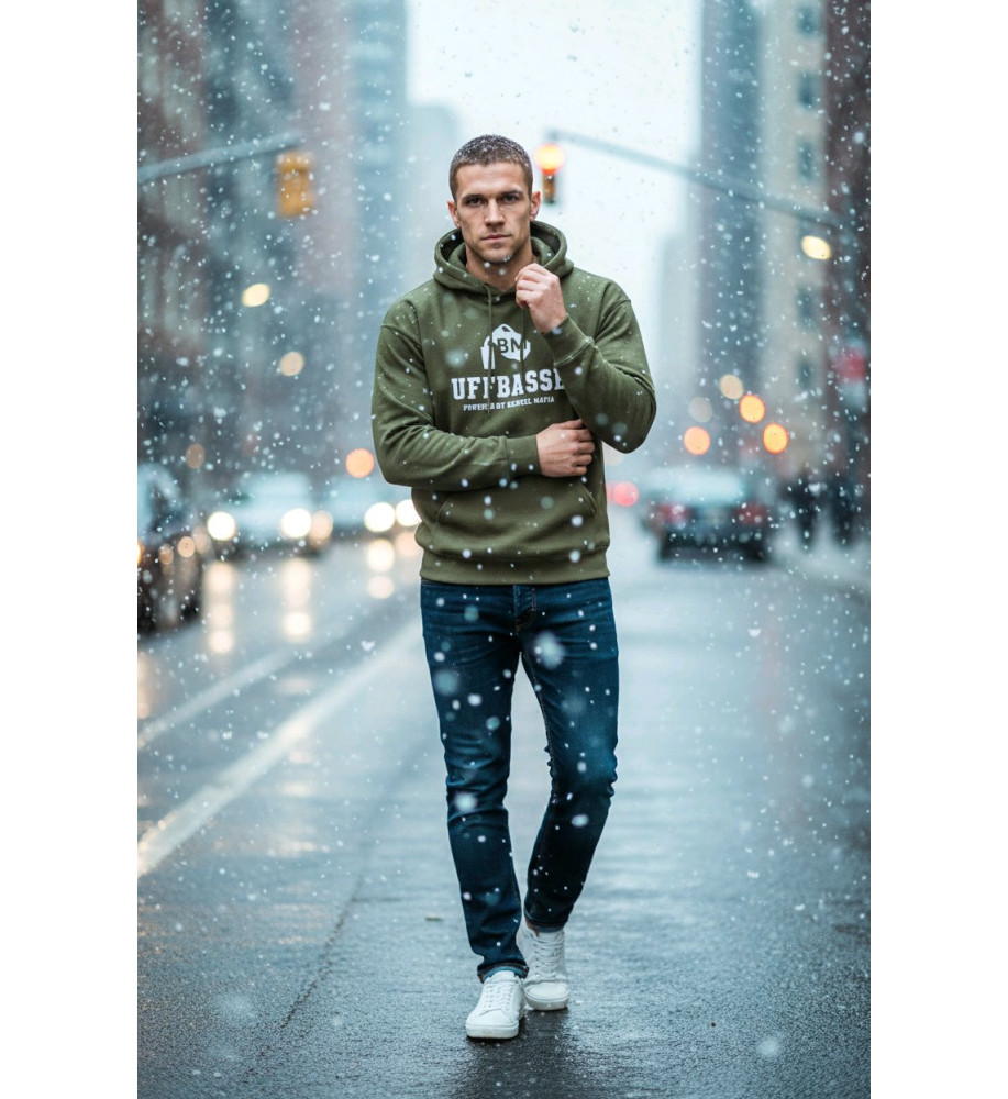 Bembel Mafia Hoodie mit "UFFBASSE" Aufdruck Olive-Grün